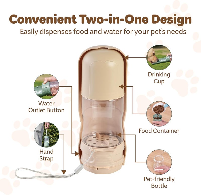 desired tools Portable Pet Food and Water Dispenser, 2 in 1 Cat & Small Dog Water Bottle & Food Container, Lightweight, BPA Free Pet Water Bottle Traveling Essentials for Walking & Hiking (Khaki, 13oz) - Image 3